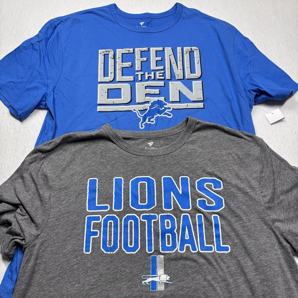 NWT Men’s Detroit Lion Short Sleeve Blue Gray T-shirt / LOT OF 2 / Fanatics XL